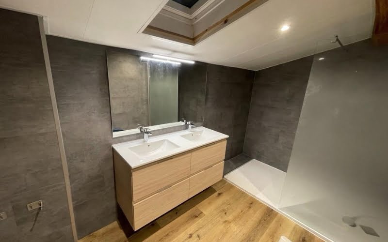 installation double vasque imitation bois par ecoshower